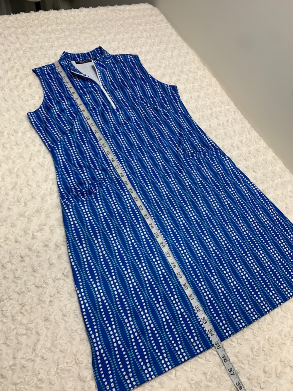 Katherine Way 1/4 Zip Sleeveless Shift Dress Blue Sz S - Picture 9 of 9